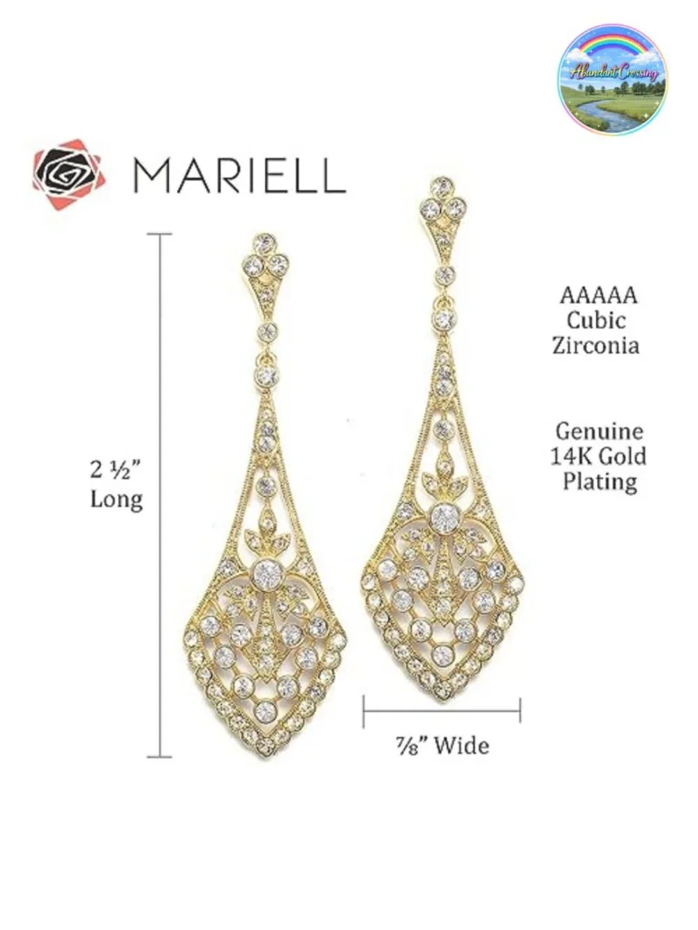 Dangle Bridal Earrings 2.75 Inch Gold Plated Cubic Zirconia Drop Earrings for